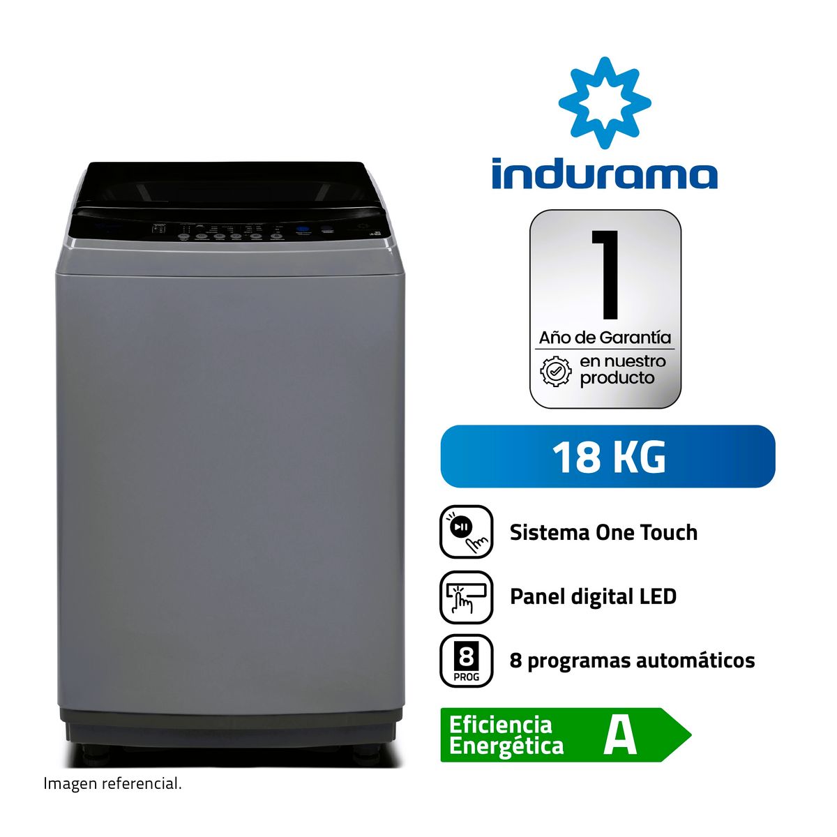 INDURAMA - Lavadora Indurama Automática 18 Kilos Carga Superior Gris Panel Digital LRI-18DGR (Nuevo)