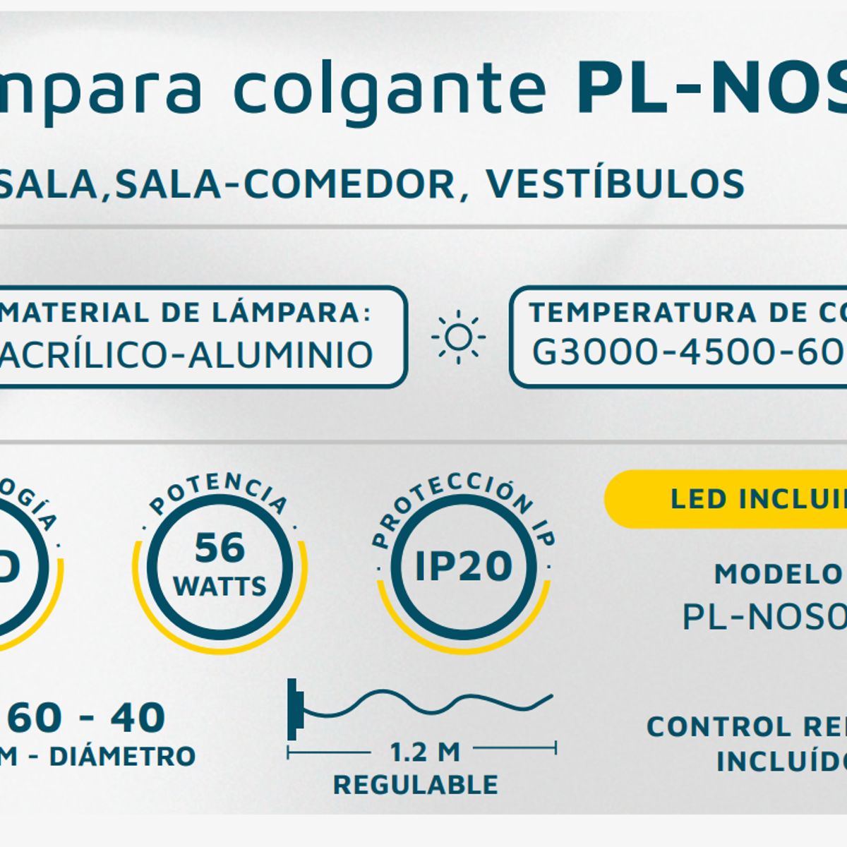 GENERICO - Lámpara colgante LED moderna regulable
