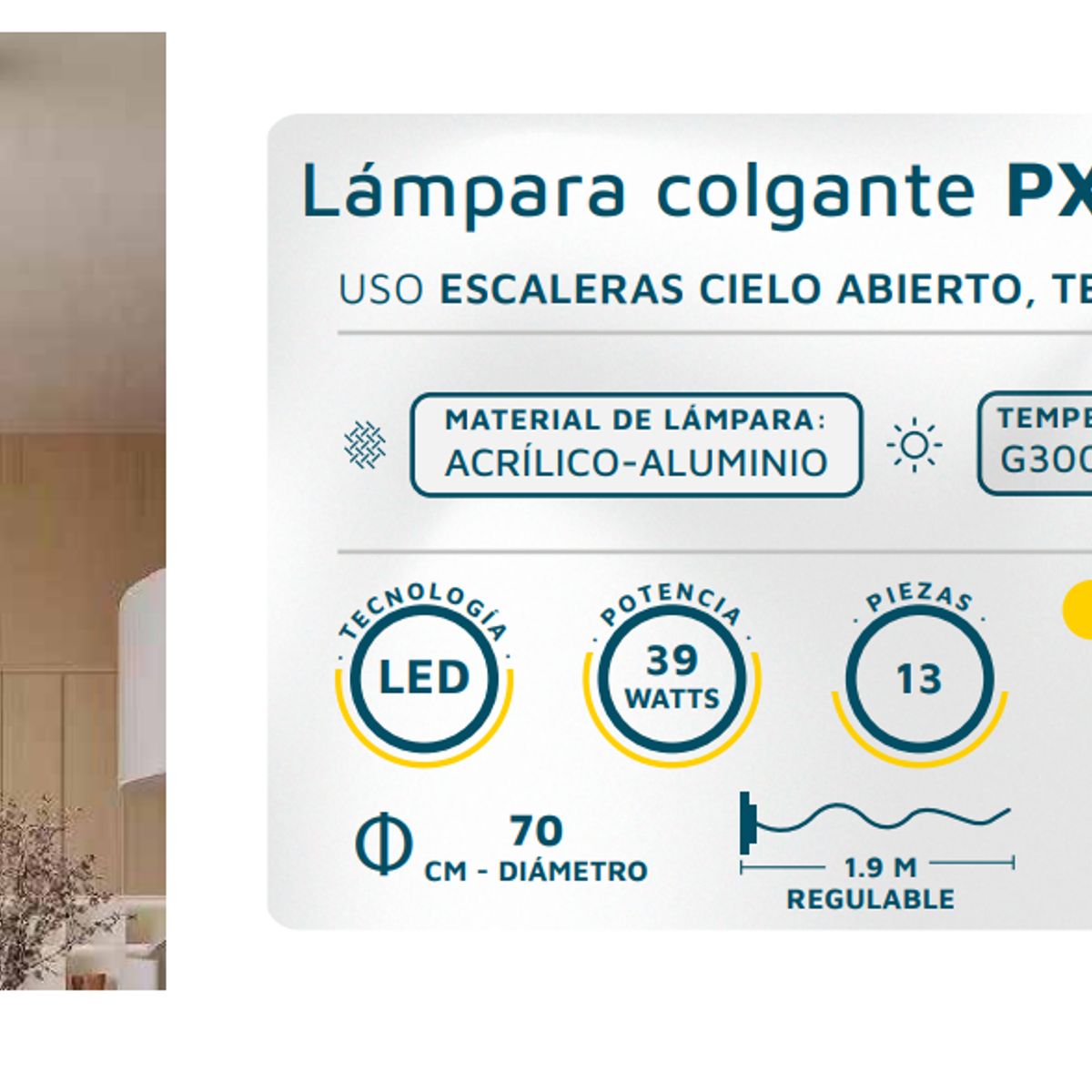 GENERICO - Lámpara colgante LED premium escalera