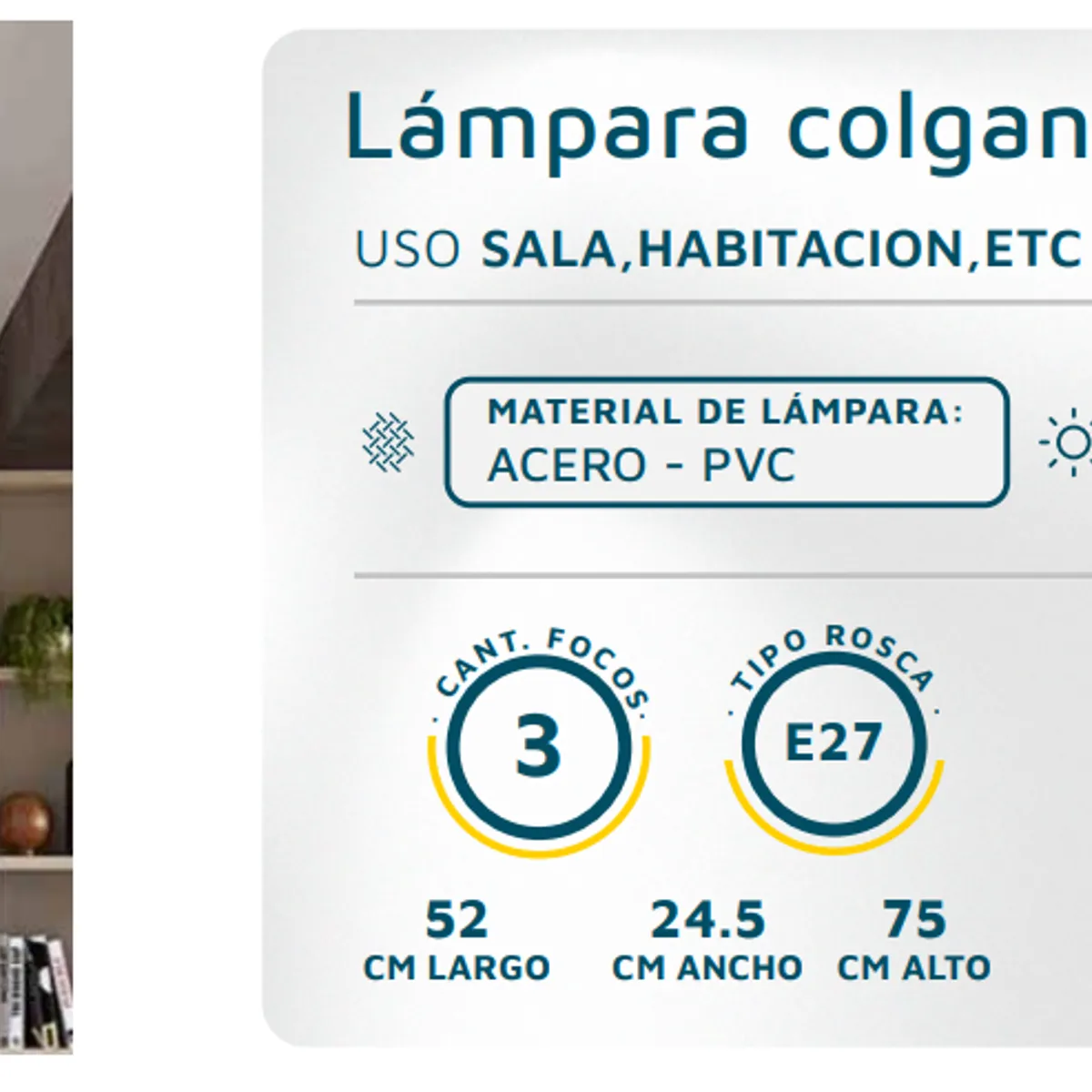 GENERICO - Lámpara colgante decorativa industrial 3 luces