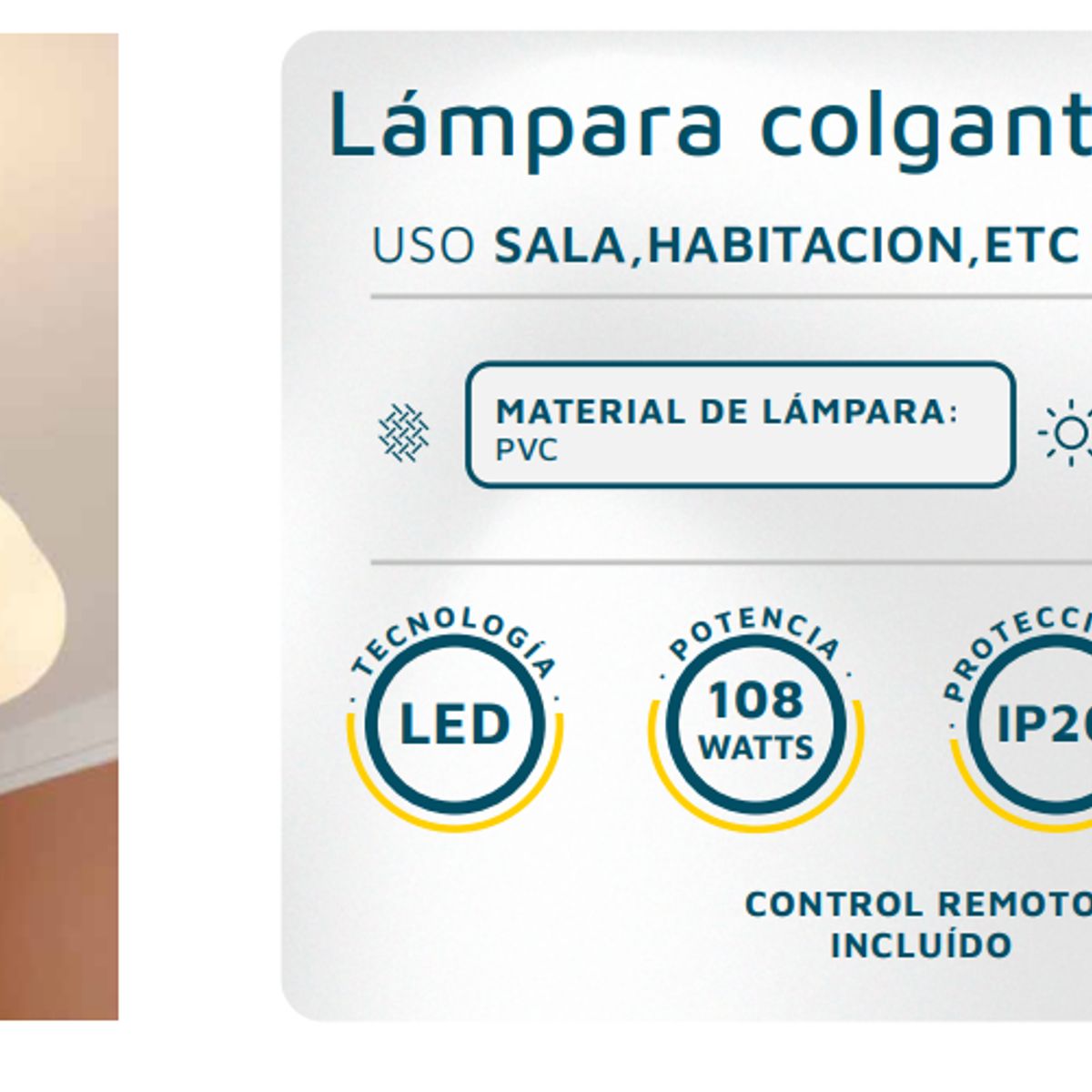 GENERICO - Lámpara colgante LED moderna PVC