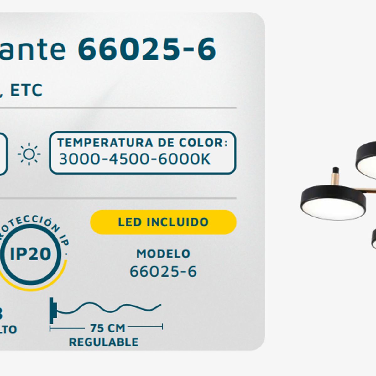 GENERICO - Lámpara colgante LED moderna 6 luces