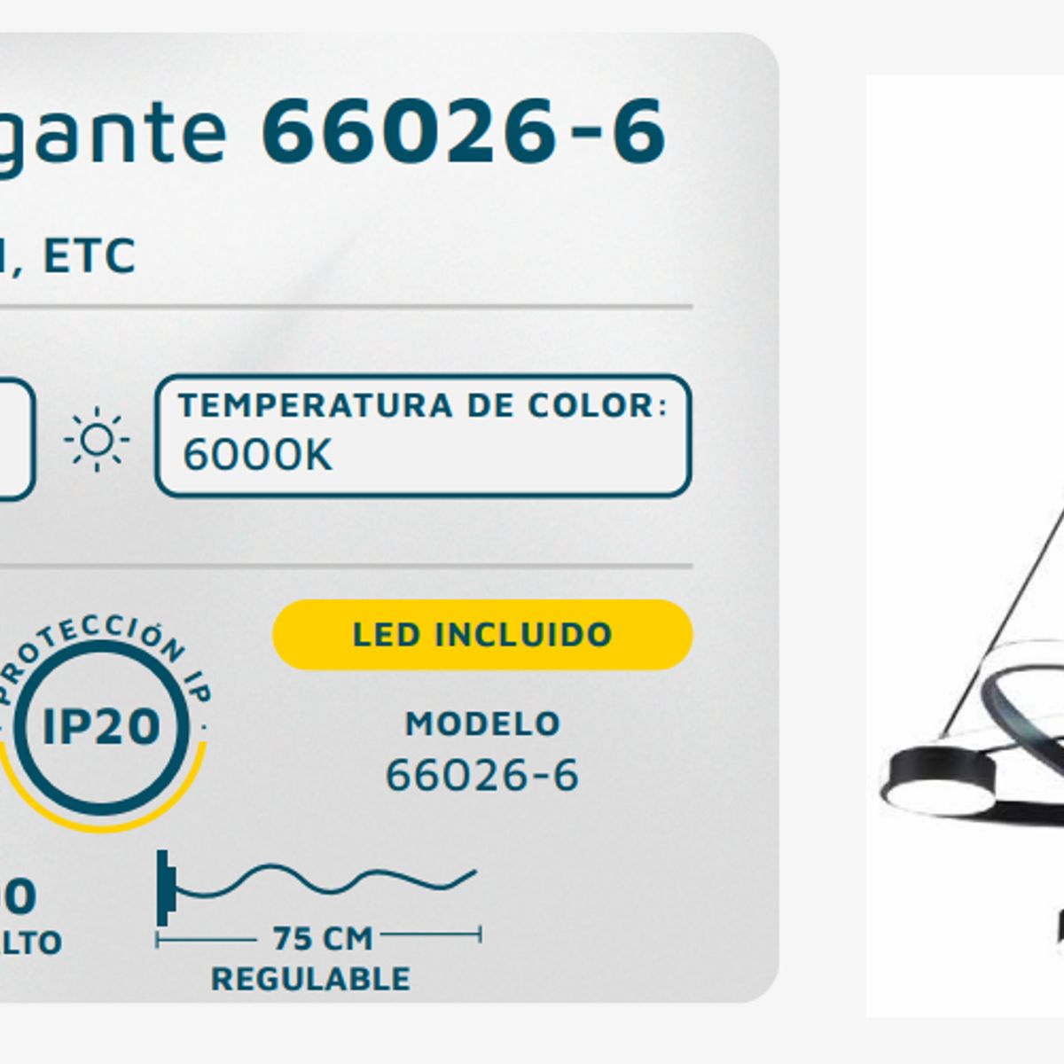 GENERICO - Lámpara colgante LED moderna 6 brazos