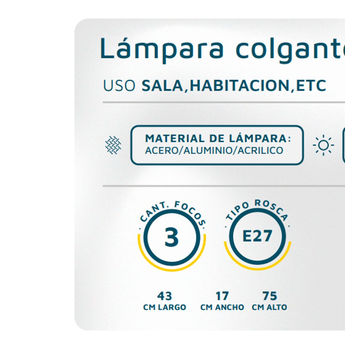 GENERICO - Lámpara colgante decorativa 3 luces E27