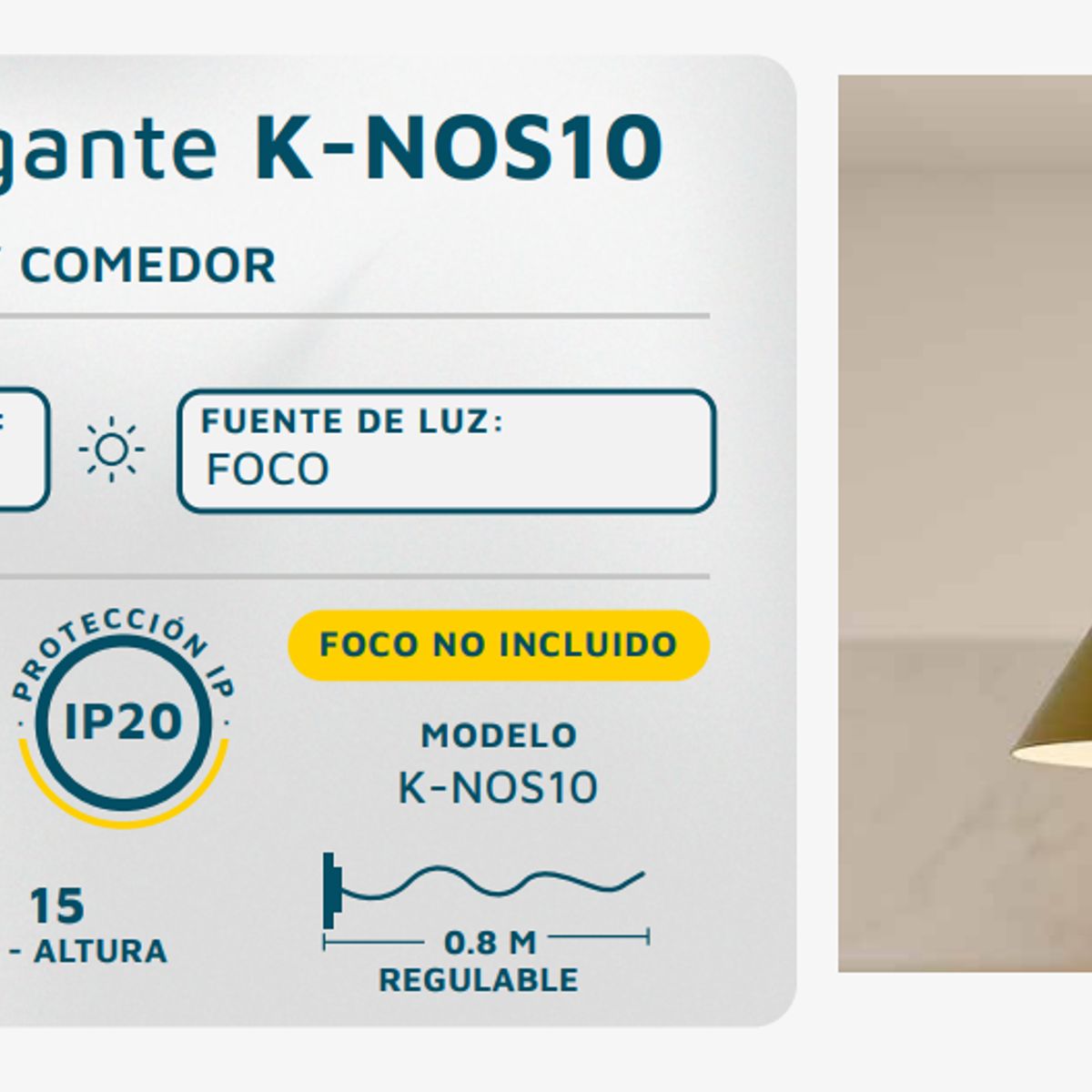 GENERICO - Lámpara colgante cocina cono minimalista