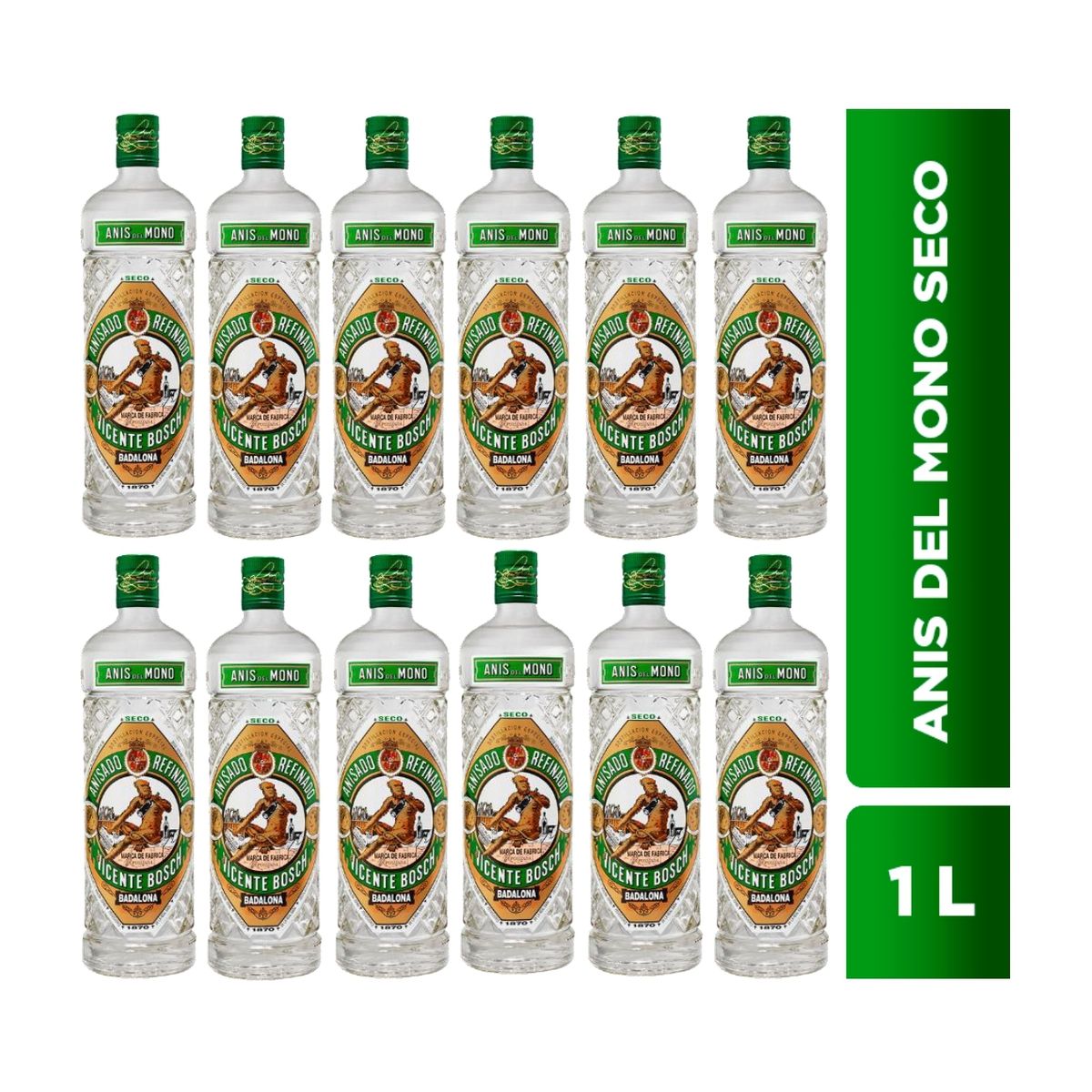 GENERICO - LICOR ANIS DEL MONO VERDE BOTELLA 1L - 12 UND
