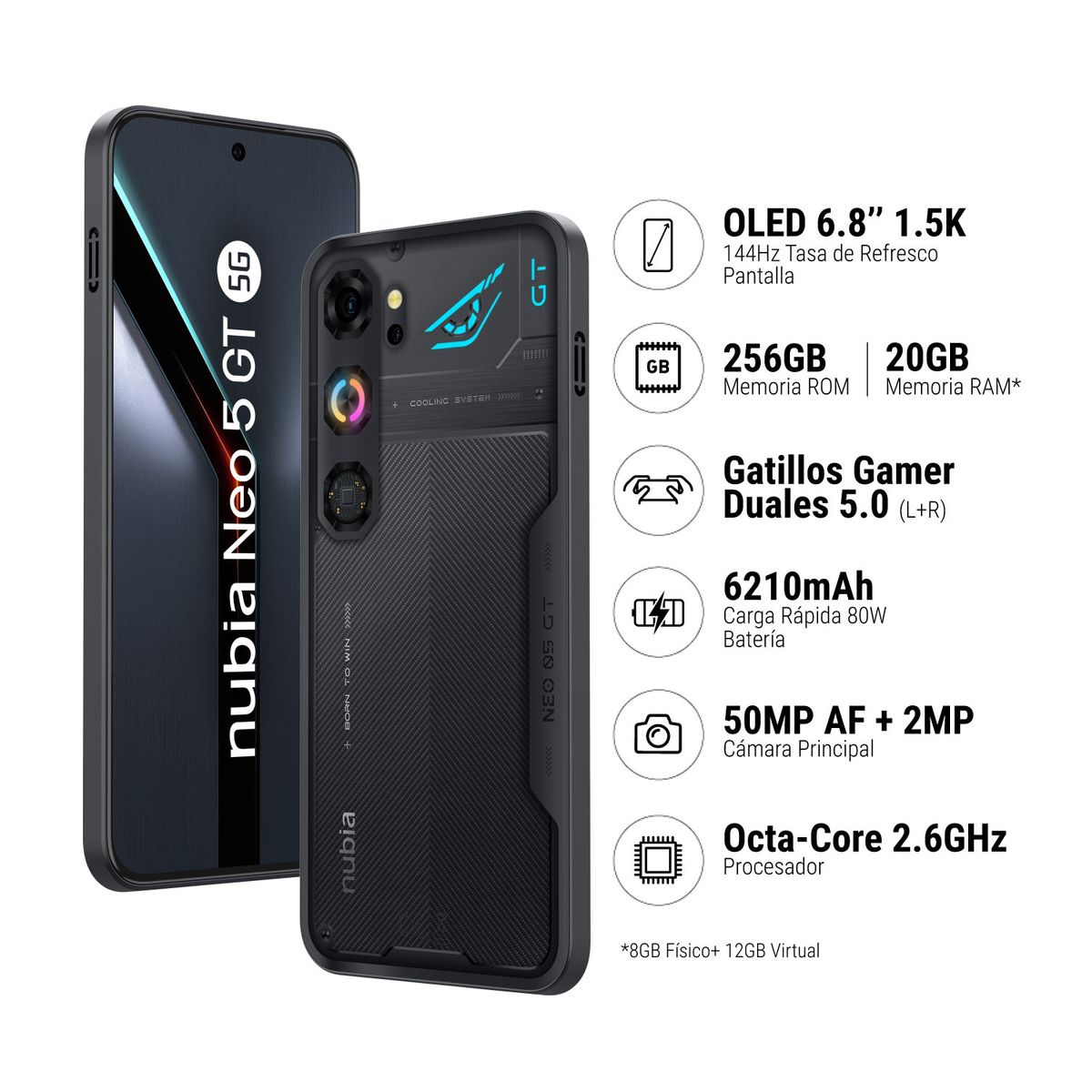 ZTE NUBIA NEO 5 GT 5G (8+12)GB+256GB - NEGRO, marca ZTE - Foto Principal
