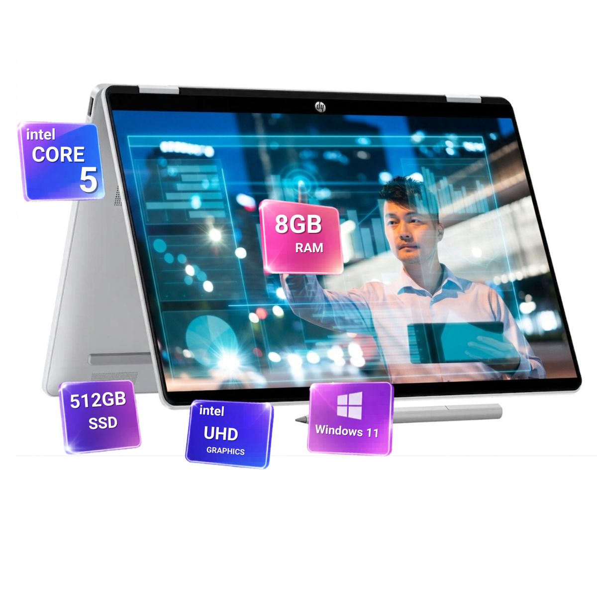 HP - LAPTOP HP 2 EN 1 CORE 5 120U 8GB 512GB SSD 14" 2K PANTALLA TACTIL WINDOWS 11