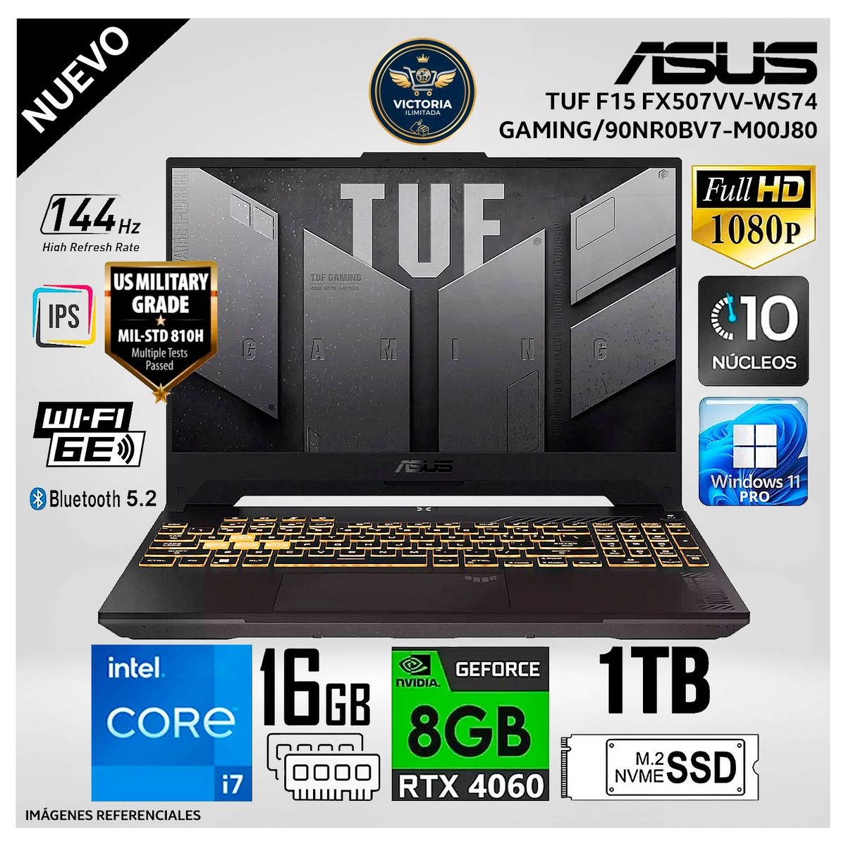 ASUS - Laptop Asus TUF FX507VV-WS74 Intel Core i7 13620H 16GB RAM 1TB SSD RTX 4060 8GB 15.6" FHD Windows 11(90NR0BV7-M00J80)