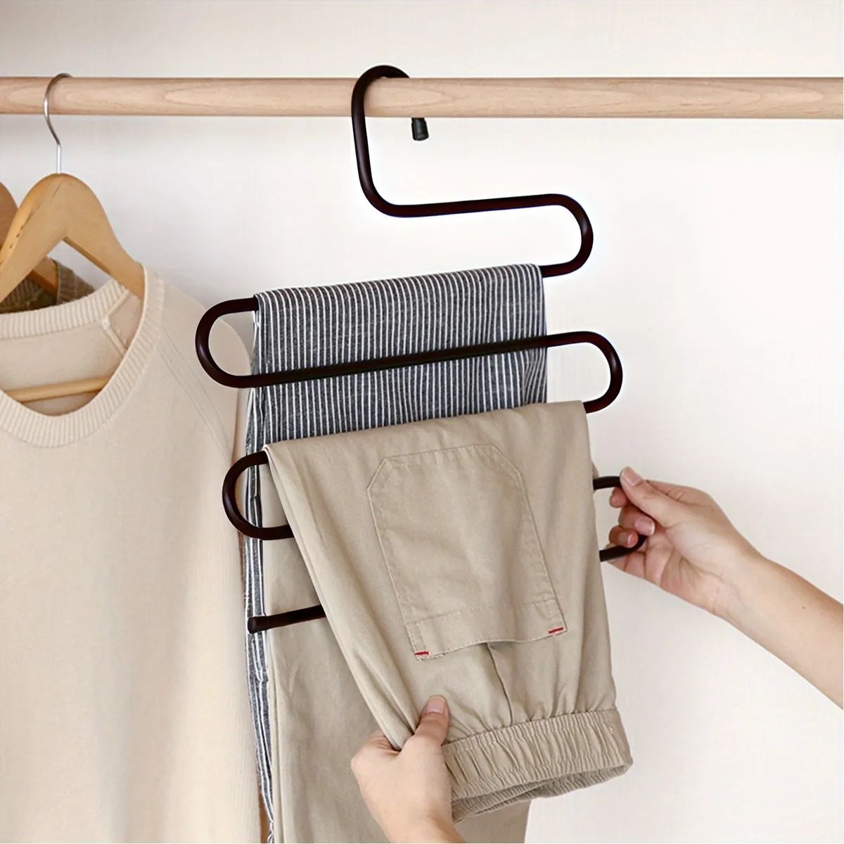 SM - Colgador De Pantalones, Toallas De Acero De 5 Niveles - Marrón
