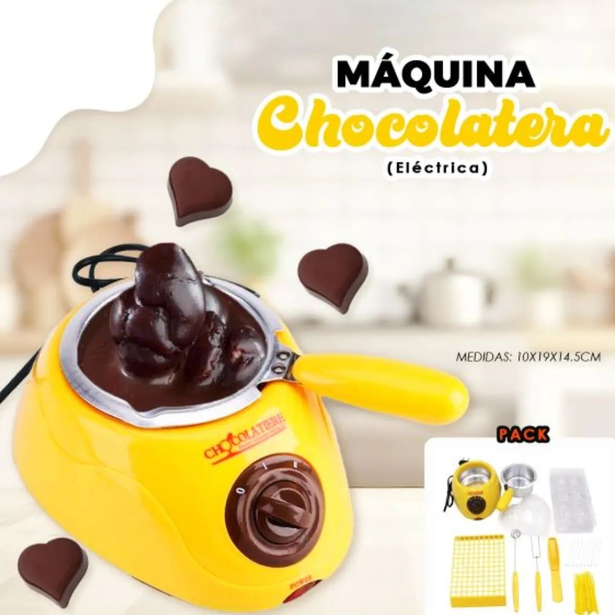 Set Chocolatera Eléctrica Chocolatiere Funde, Moldea y Crea Postres Deliciosos - AMARILLO, marca OEM - Foto 2