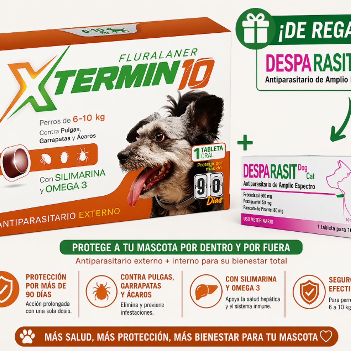 GENERICO - XTERMIN 10 ( Para Perros de 6 - 10 Kg)  + DESPARASIT