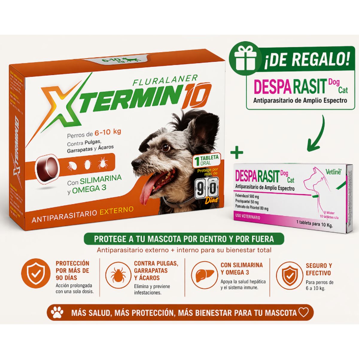 GENERICO - XTERMIN 10 ( Para Perros de 6 - 10 Kg)  + DESPARASIT