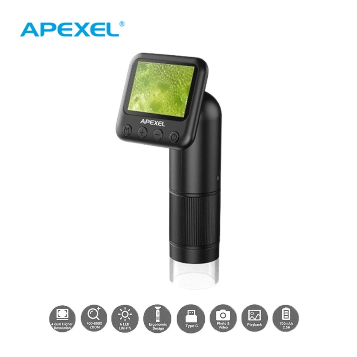 APEXEL - Microscopio Apexel Digital Portatil de Mano MS008 12X-24X  320*240