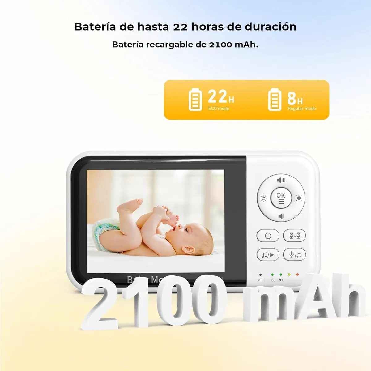PUREPOWER - Monitor de Bebé con Cámara y Audio, con Visión Nocturna, Two-Way Talk,Nana,Sensor de Temperatura