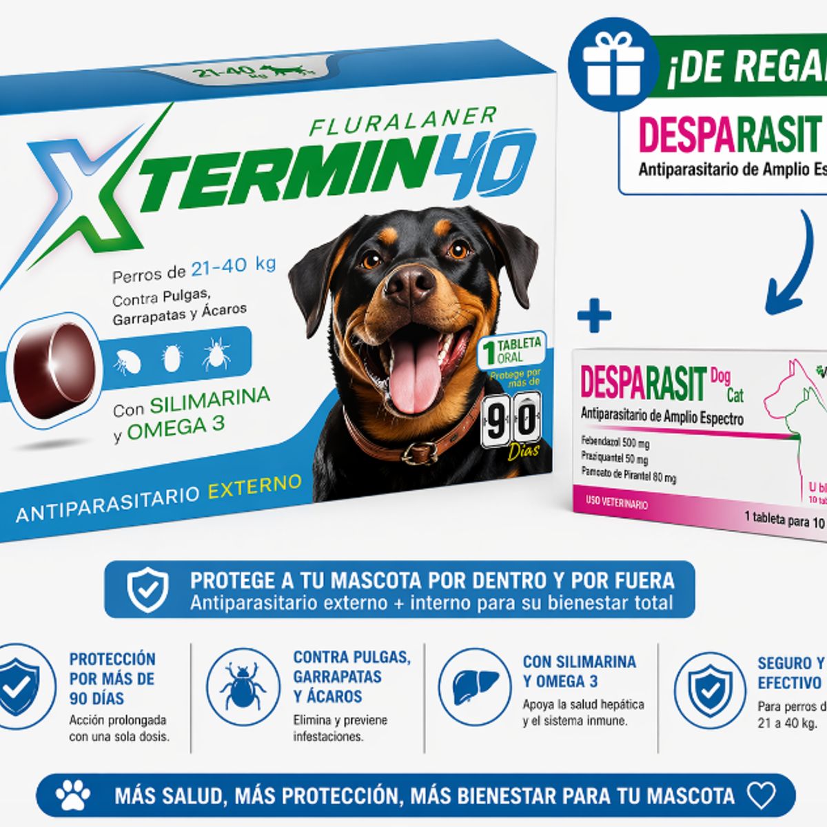 GENERICO - XTERMIN 40 ( Para Perros de 21 - 40 Kg)  + DESPARASIT