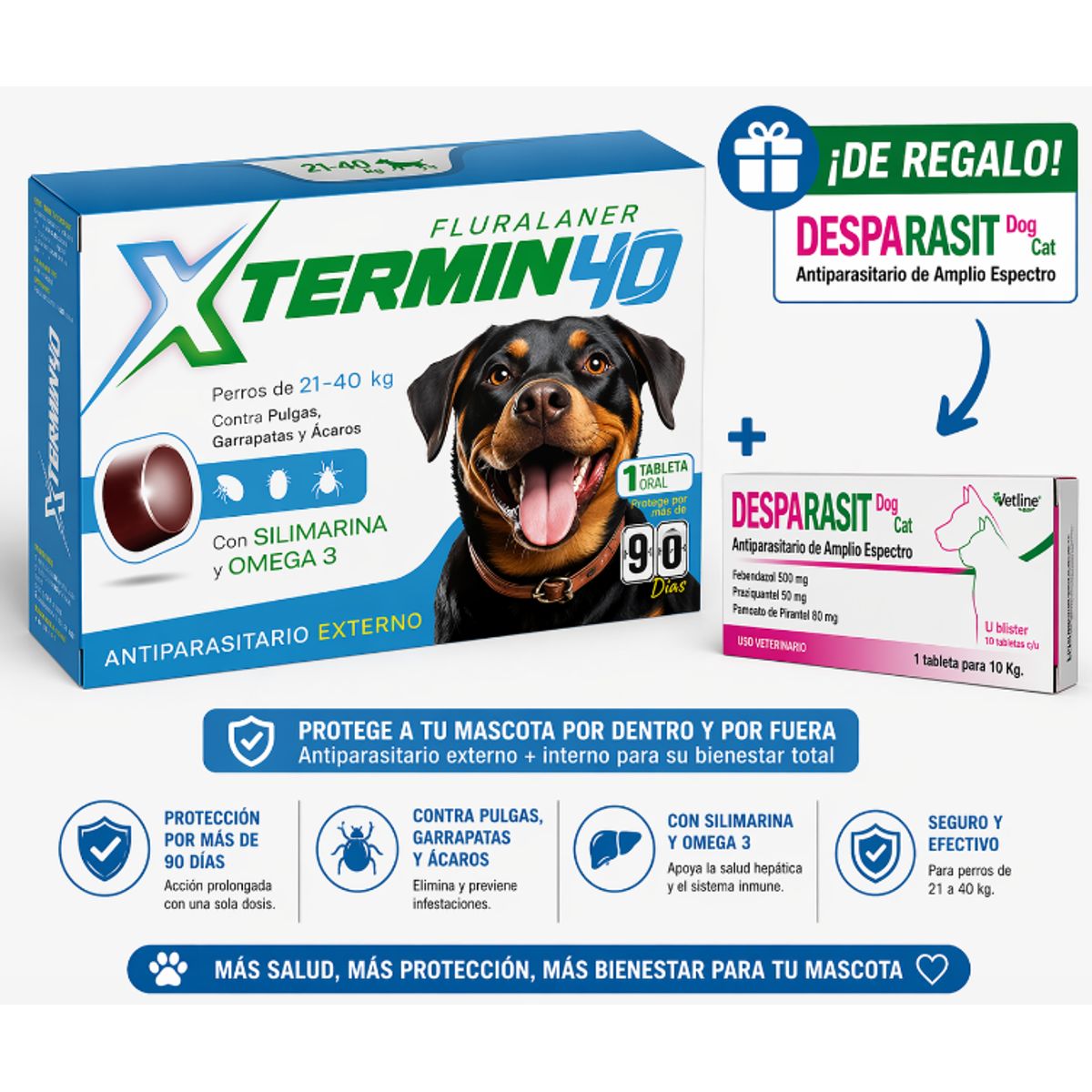 GENERICO - XTERMIN 40 ( Para Perros de 21 - 40 Kg)  + DESPARASIT