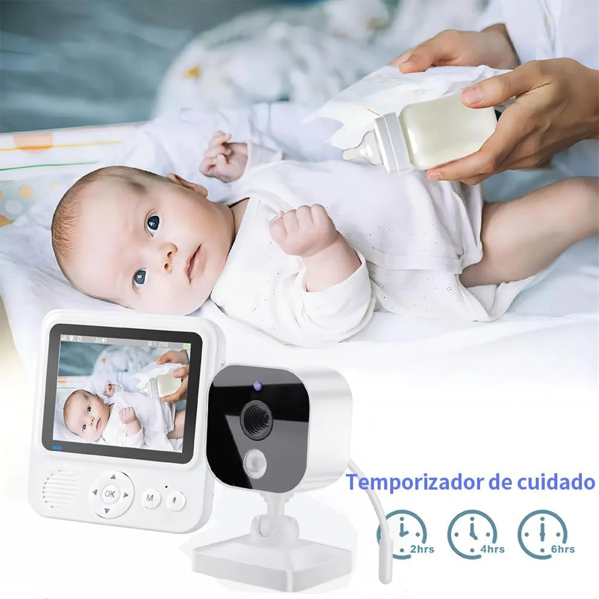 PUREPOWER - Monitor de Bebé con Cámara y Audio, con Visión Nocturna, Two-Way Talk,Nana,Sensor de Temperatura