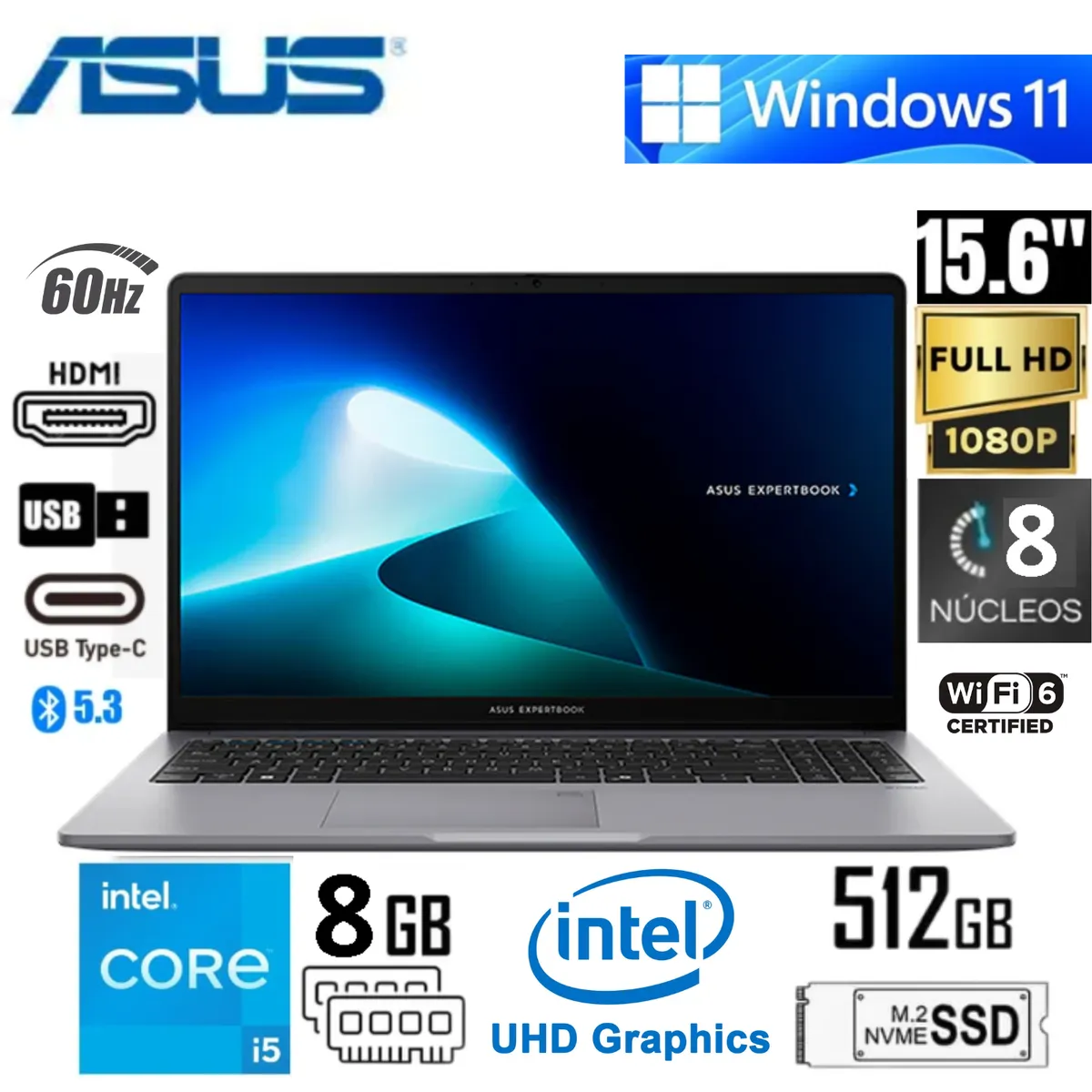 ASUS - Laptop ASUS Intel Core i5 (ExpertBook P1503CVA-S71671) RAM 8 GB SSD 512 GB 15.6" FHD IPS Windows 11