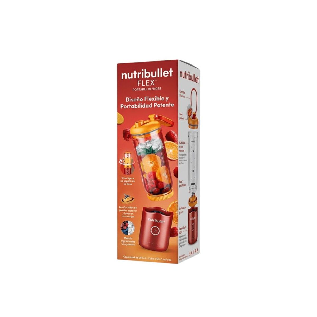 QUALITY PRODUCTS - Extractor de Nutrientes Portátil Nutribullet Flex 650 ml Naranja