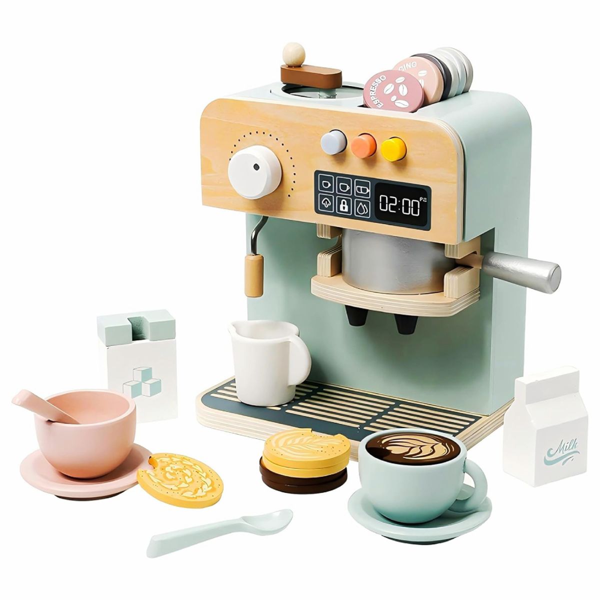 GENERICO - Máquina de Café de Madera Juguete con Accesorios Set Didáctico Niños