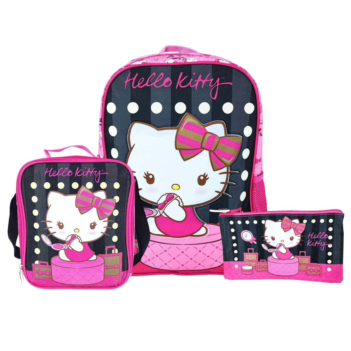 HELLO KITTY - Set Mochila + Lonchera + Cartuchera Kombat 1 Bolsillo Hello Kitty