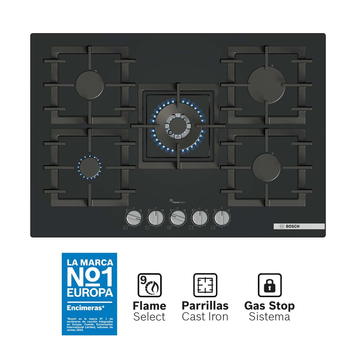 BOSCH - Encimera a Gas 75cm Vidrio Serie 6 PPQ7A6I40