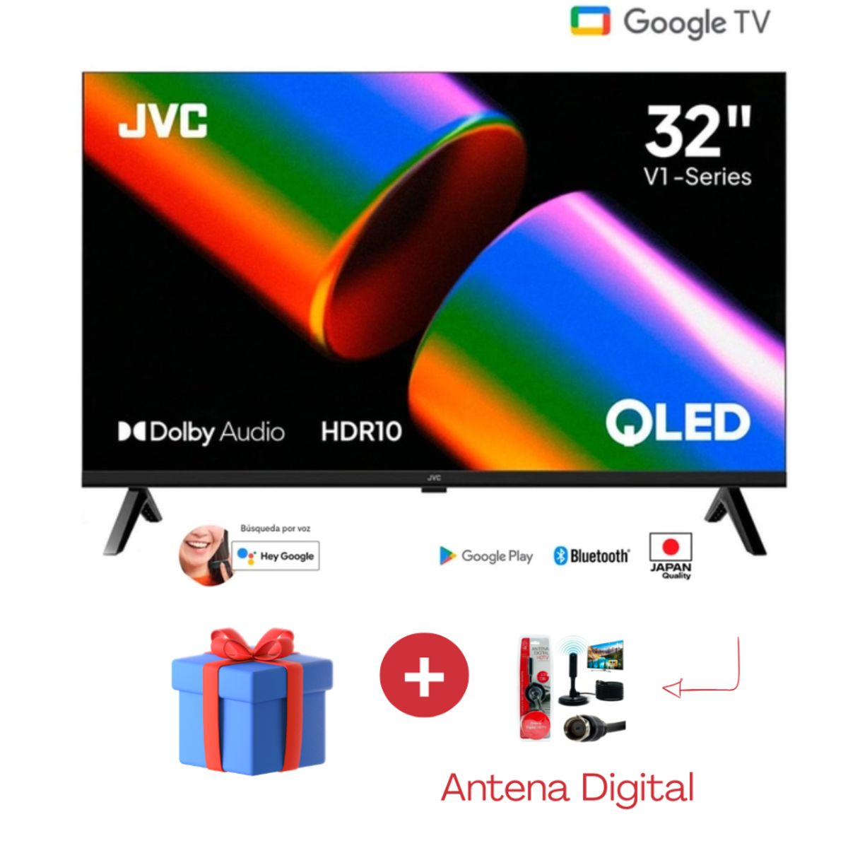 GENERICO - Televisor JVC 32 QLED HD Google Tv LT-32KM1584 Smart Tv + Antena Digital