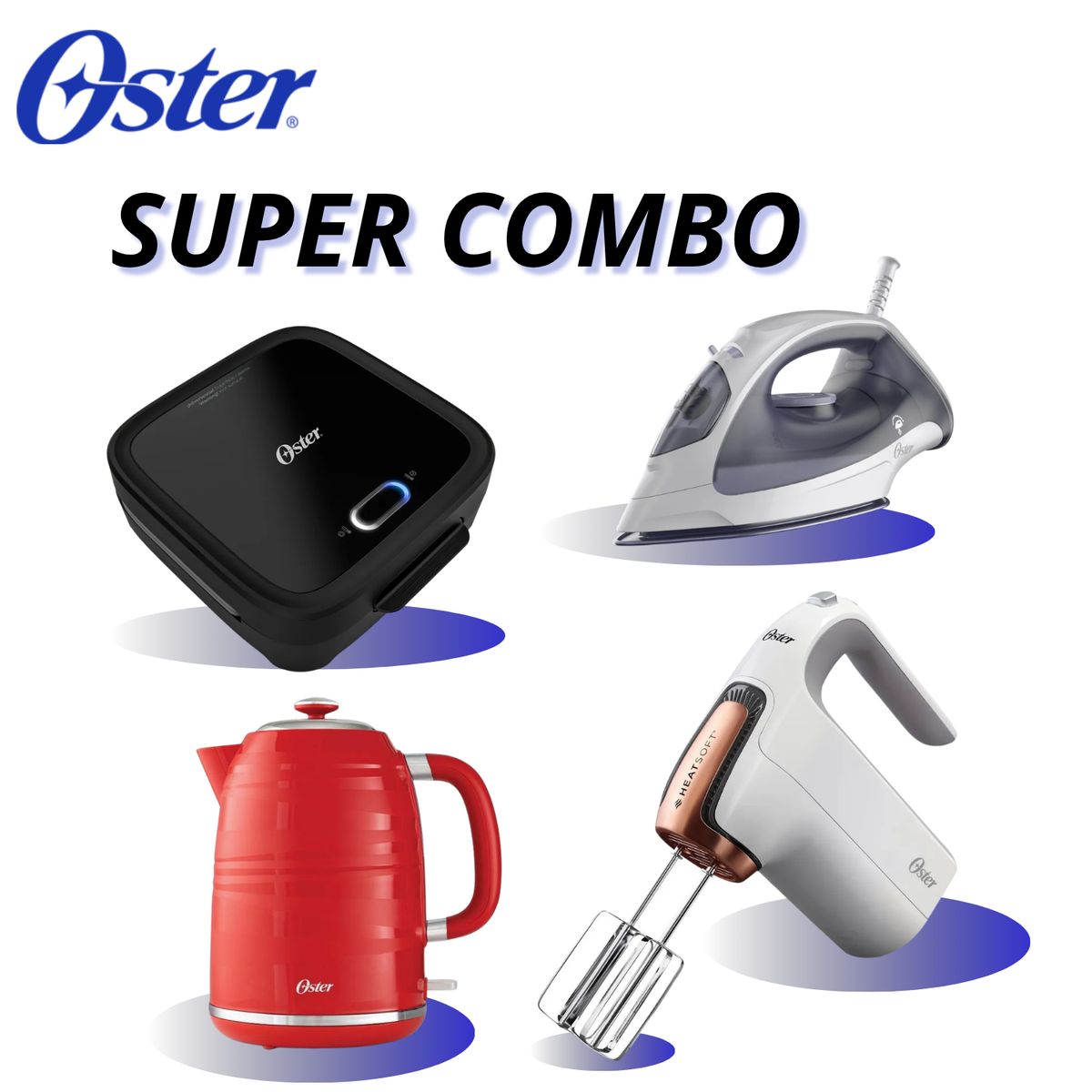 OSTER - Sandwichera Oster + batidora Oster + hervidor oster + plancha oster