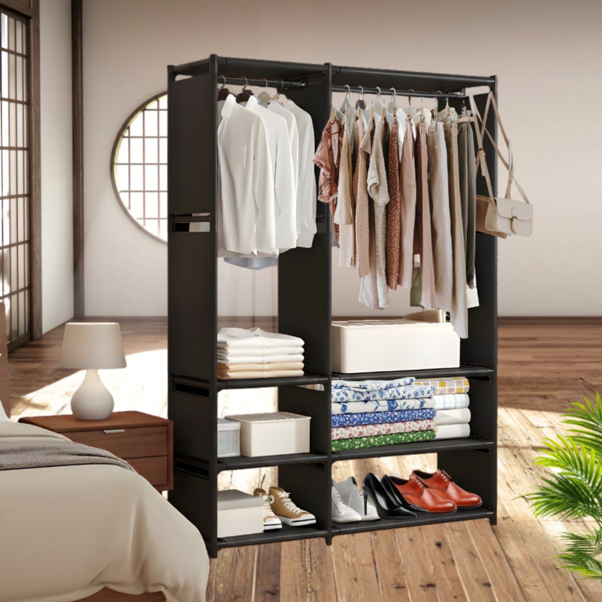 SM - ROPERO ARMARIO 2 CUERPOS METALICO ORGANIZADOR NEGRO