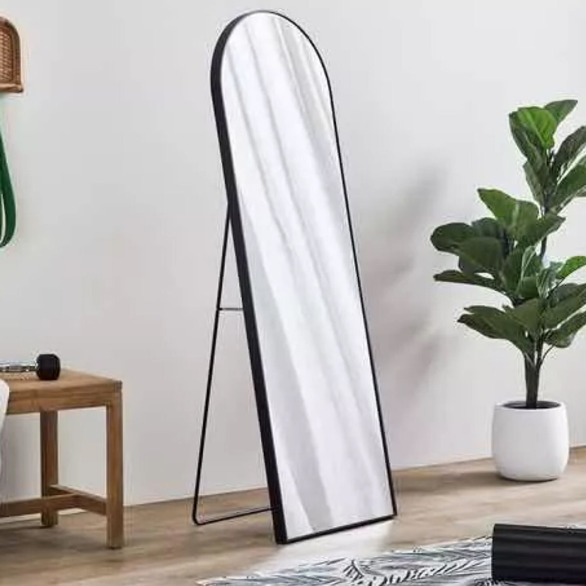 OEM - Espejo De Piso Ovalado Con Soporte 146x36 Cm Negro