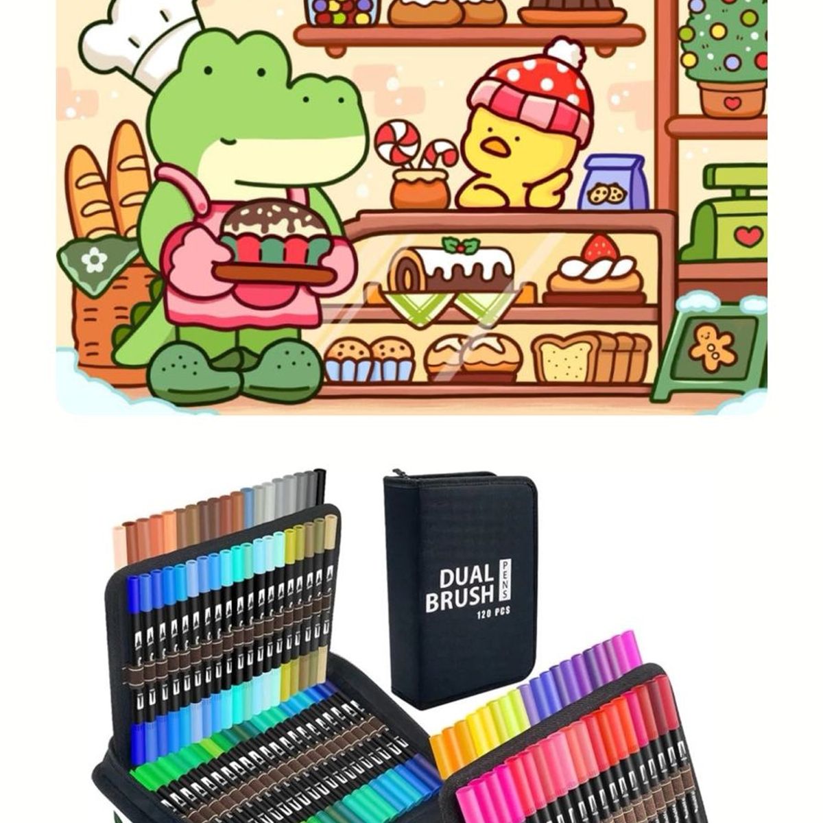 GENERICO - Plumones Dual Brush Punta Pincel 120 Colores con Estuche + Libro para colorear Comfy Days CocoWyo