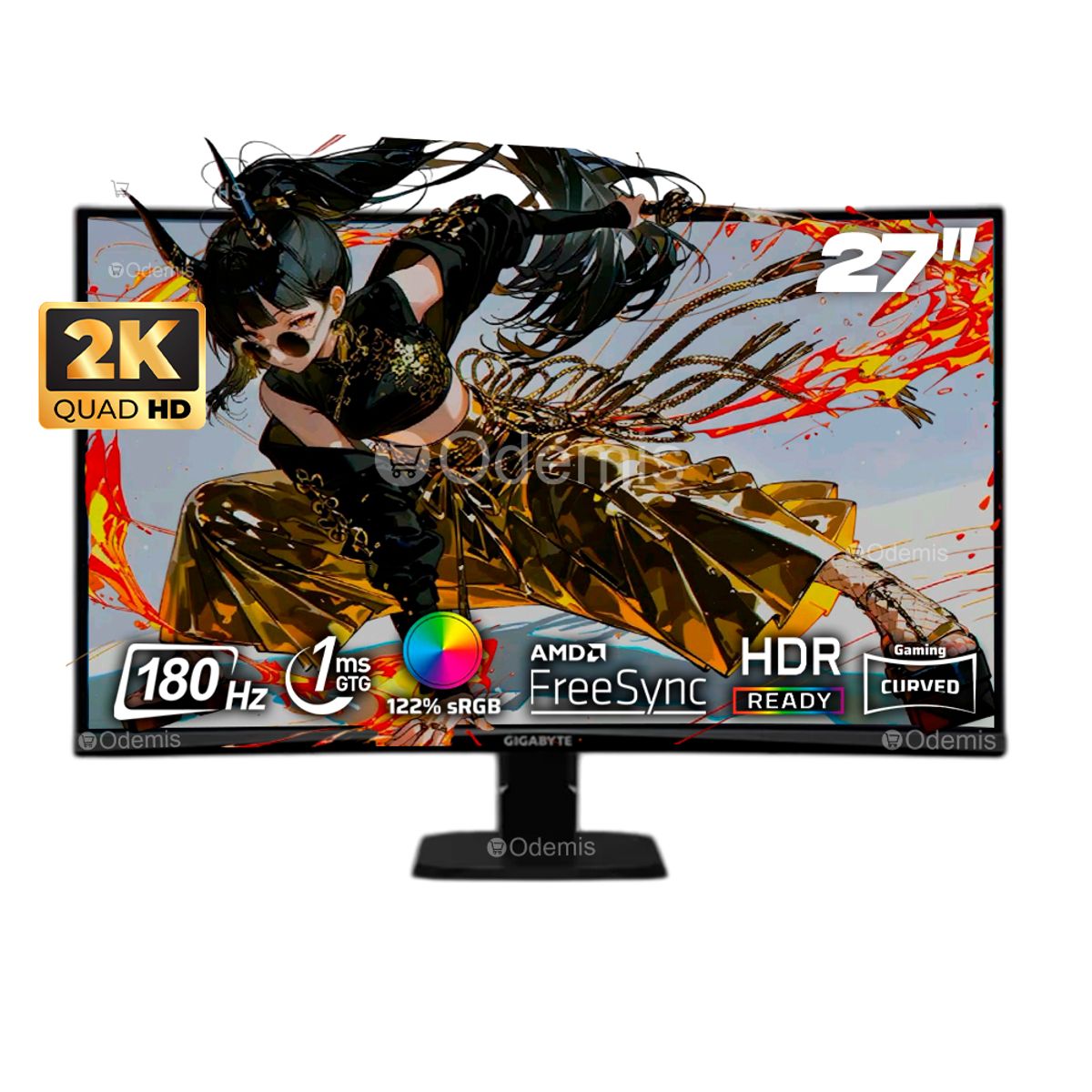 GIGABYTE - MONITOR GAMING GIGABYTE GS27QCA 27’ CURVO 2K 180HZ 1MS
