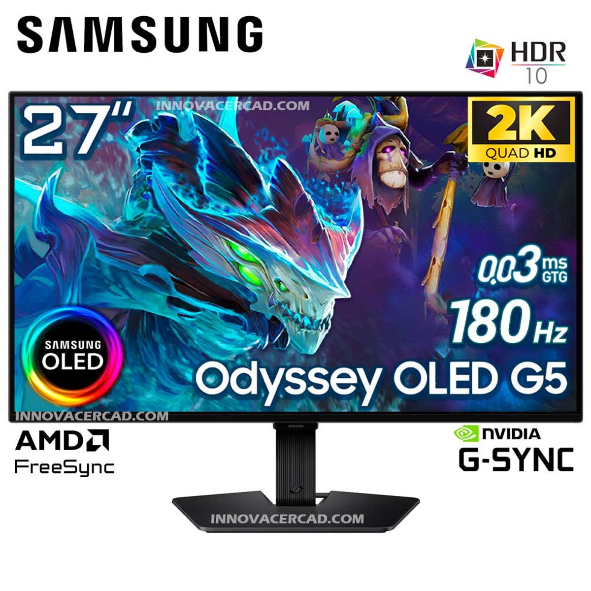 SAMSUNG - Monitor Samsung LS27FG500SLXPE Odyssey G5 OLED de 27 2K QHD 180Hz 03MS HDR10 G-Sync