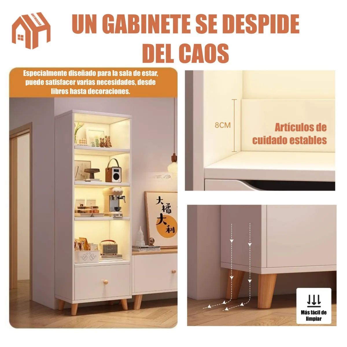 ANYHOGAR - Estantería moderna con cajones y armario de almacenamiento de madera con