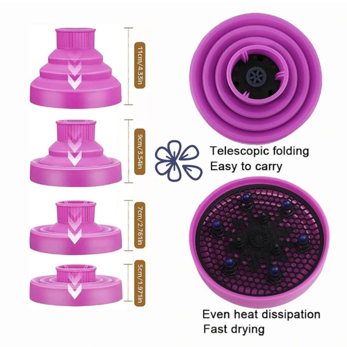GENERICO - Difusor para Rizos, Universal plegable de silicona  en MORADO