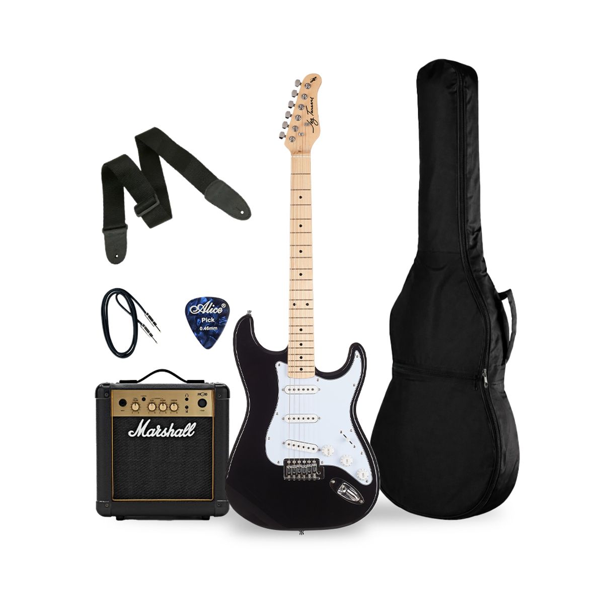 JAY TURSER - PACK GUITARRA ELECTRICA 12 JAY TURSER JT-300M-BK-M-U; MARSHALL MG10 AMPLIFICADOR DE 10W; ACCESORIOS