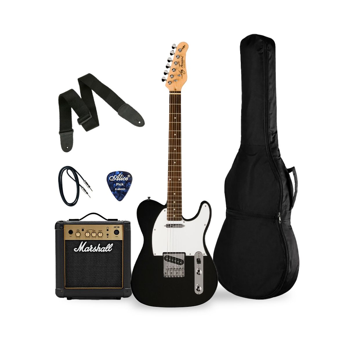 JAY TURSER - PACK GUITARRA ELECTRICA 16 JAY TURSER JT-LT-BK-A-U; MARSHALL MG10 AMPLIFICADOR DE 10W; ACCESORIOS