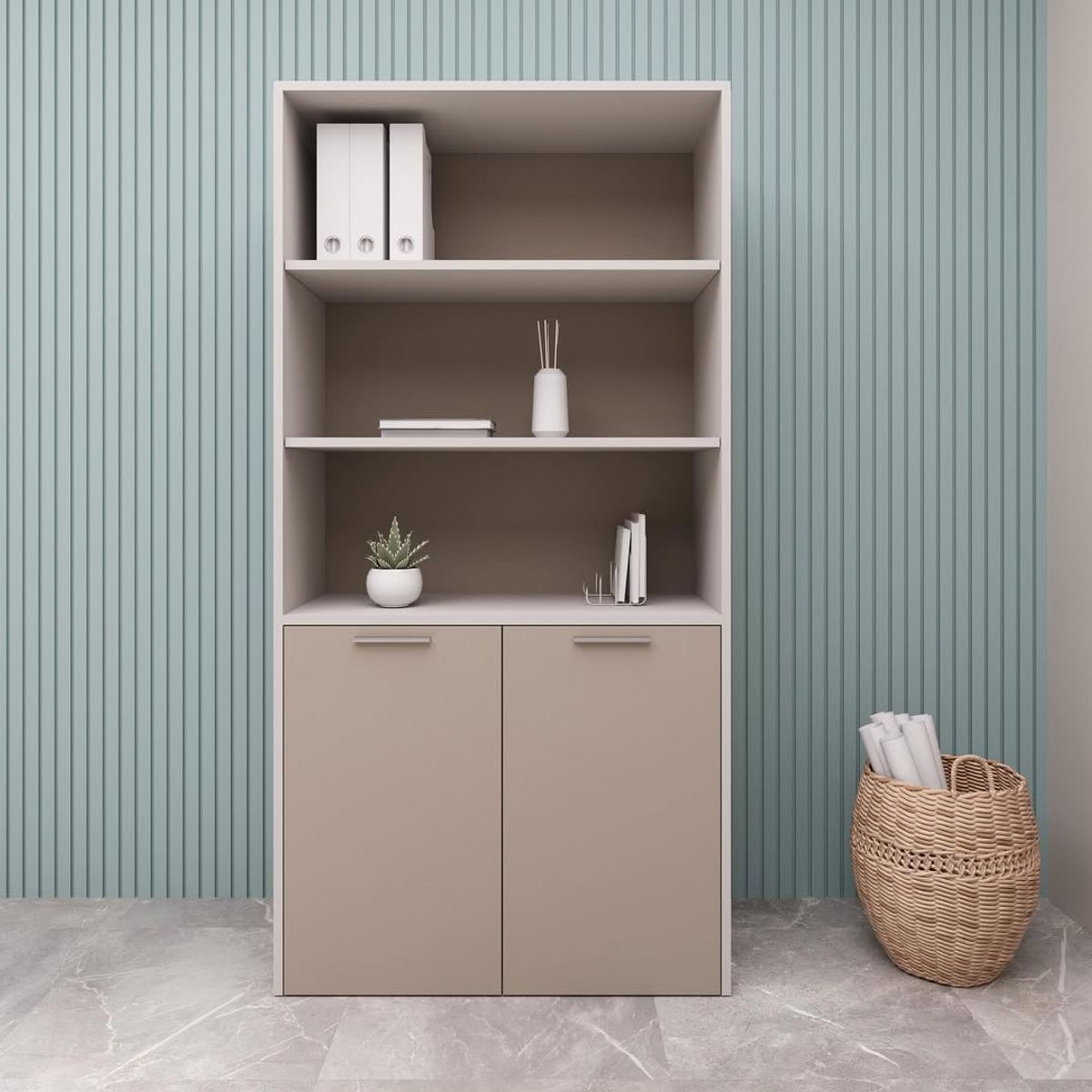 MASIVA HOME - Estante Renato 4 Repisas Taupe y Blanco - Masiva Home