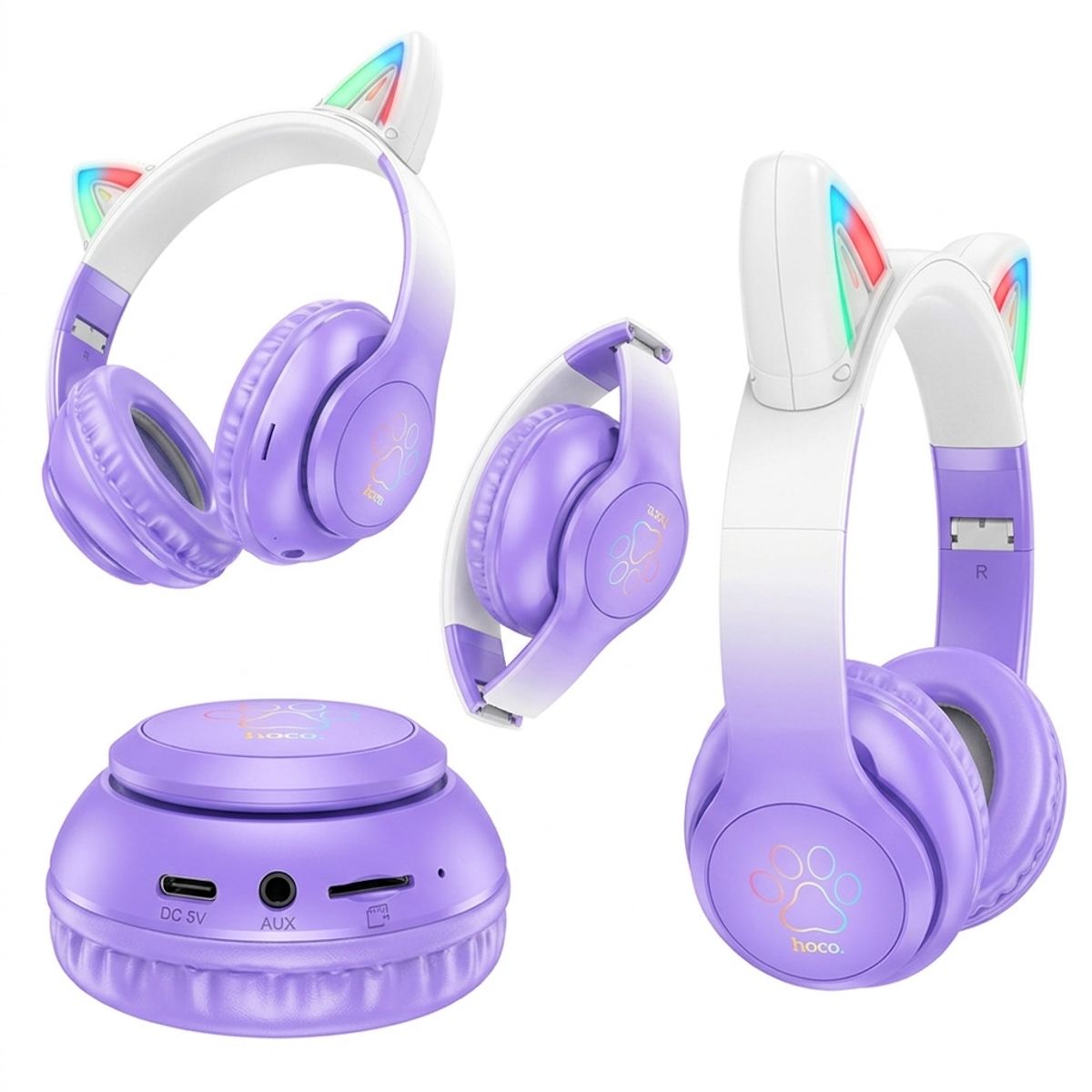 HOCO - Audifono Inalambrico HOCO W42 Cat EAR 10h Purple Grape
