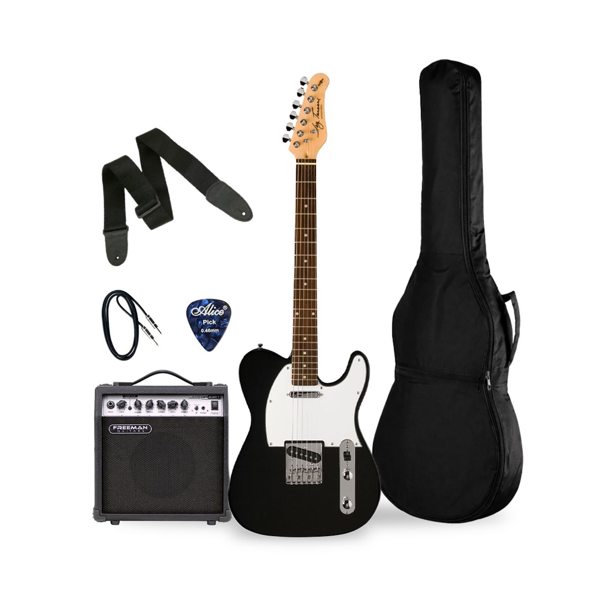 JAY TURSER - PACK GUITARRA ELECTRICA 35 JAY TURSER JT-LT-BK-A-U; FREEMAN GA-20RT AMPLIFICADOR 15W; ACCESORIOS