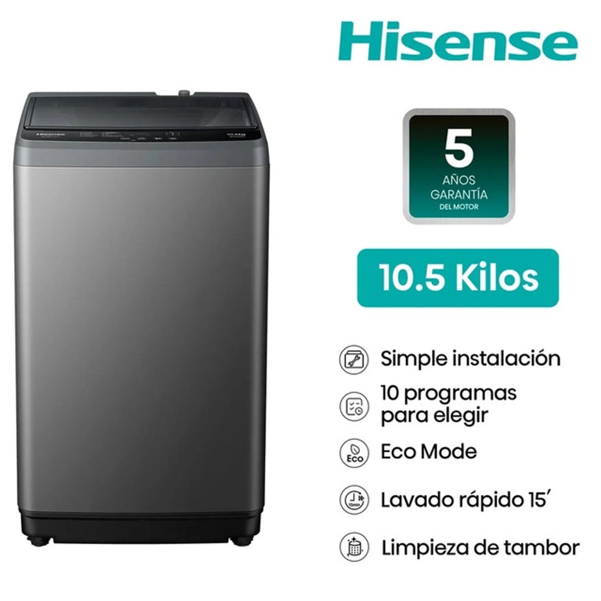 HISENSE - LAVADORA HISENSE CARGA SUPERIOR 10.5KG WT1D1030UT