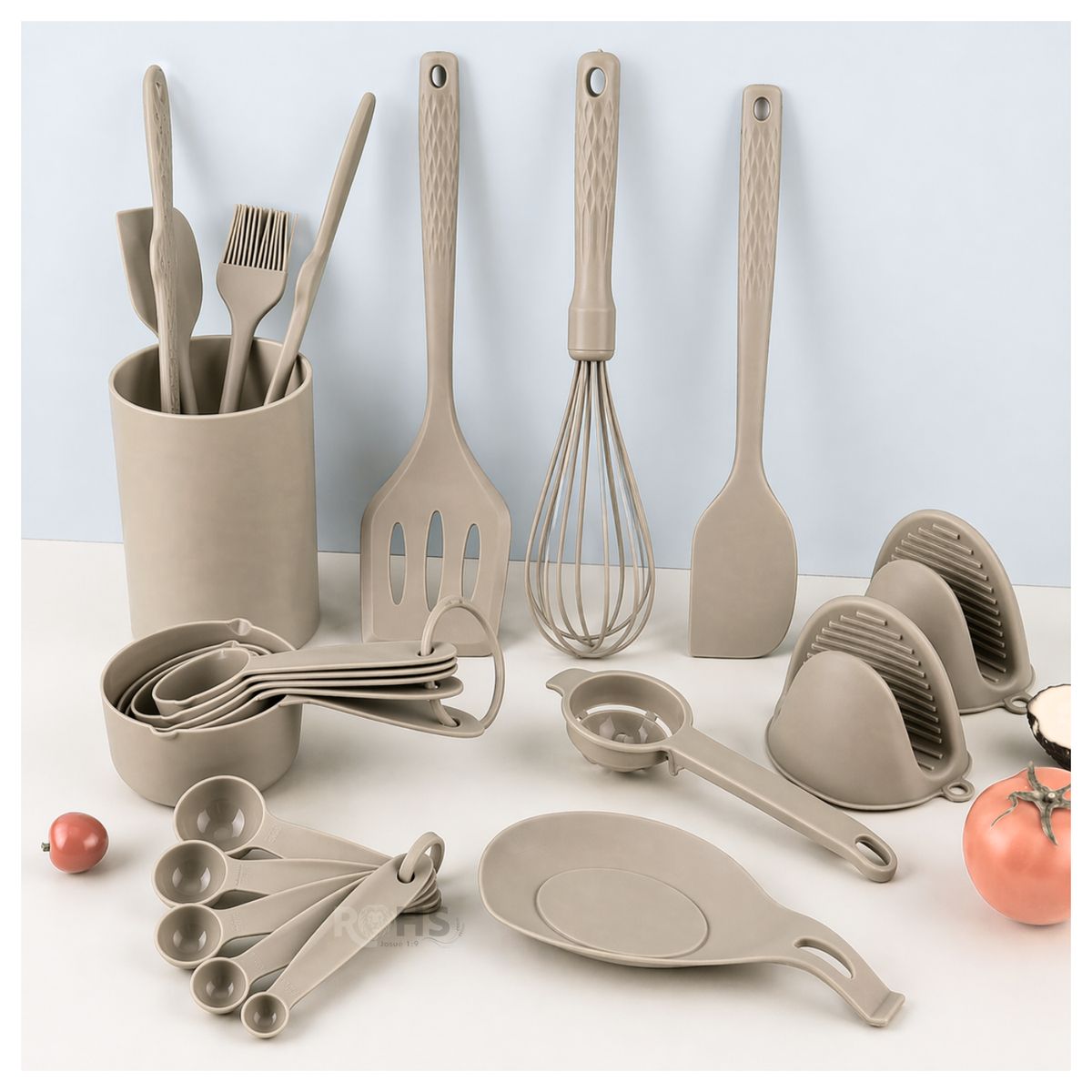OEM - Set De Utensilios De Cocina Silicona 21 Piezas Con Base Y Accesorios Resistente Al Calor - Café