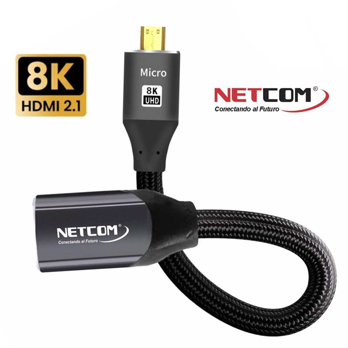 NETCOM - Cable adaptador convertidor Micro HDMI a HDMI Hembra 8K 60Hz NETCOM 4K 120Hz Alta Velocidad 48Gbps