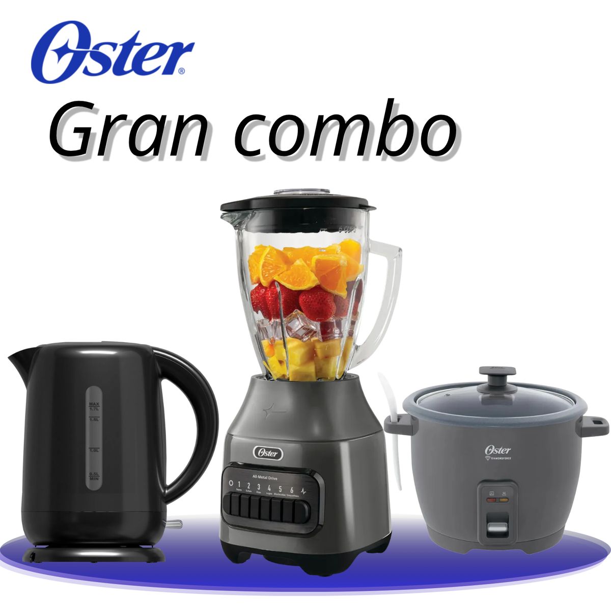 OSTER - Olla Arrocera de 1.8 Lts Oster + Hervidor Eléctrico 1.7L Negro + Licuadora Oster® 6 velocidades
