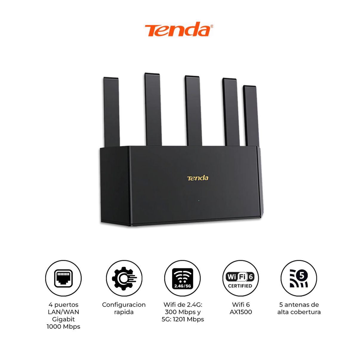 TENDA - Router WiFi 6 Tenda TX2L Pro AX1500 Gigabit 5 Antenas