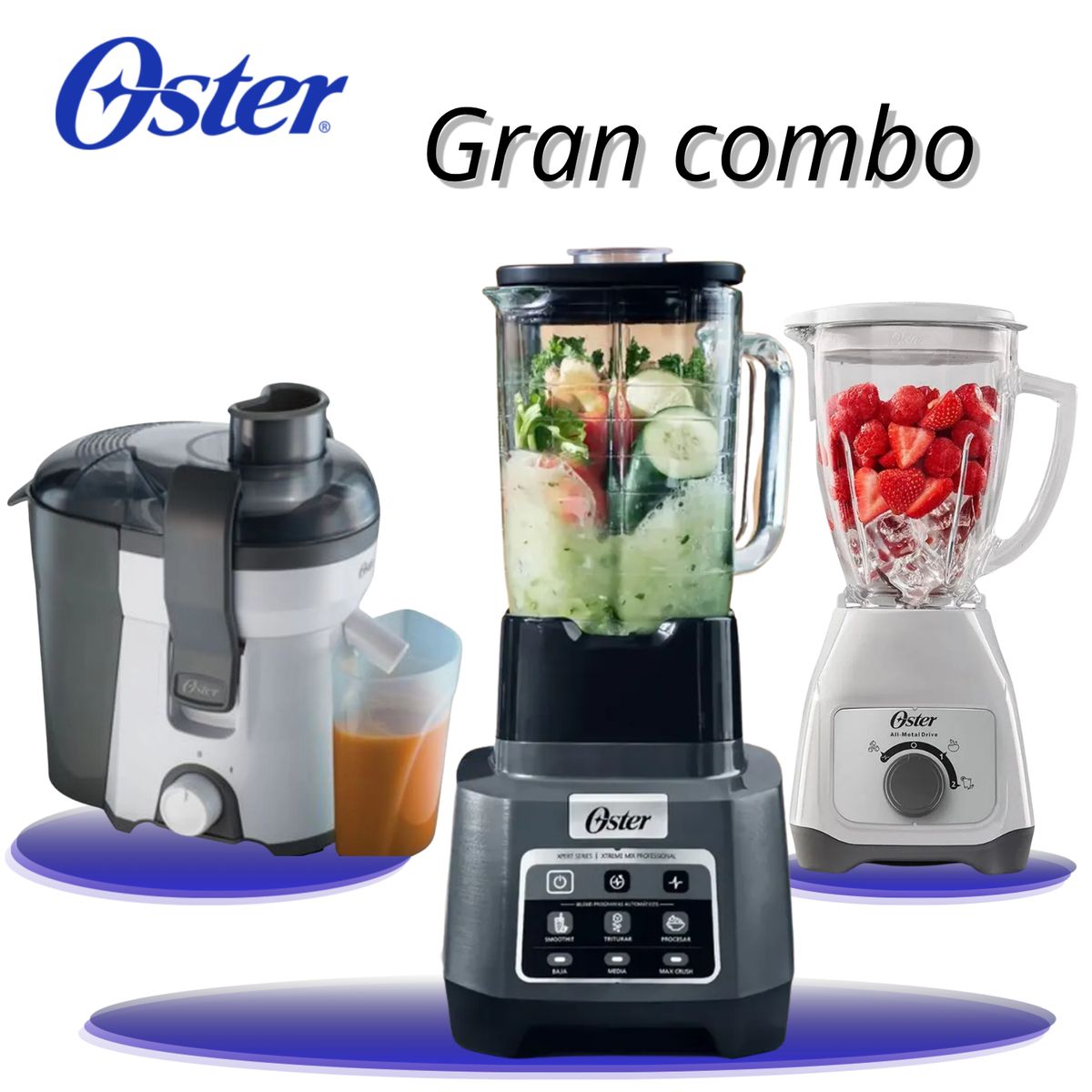 OSTER - Combo Oster: Extractor 400W + Licuadora Xtreme Mix 2L + Licuadora Tritura Hielo  Opción 2