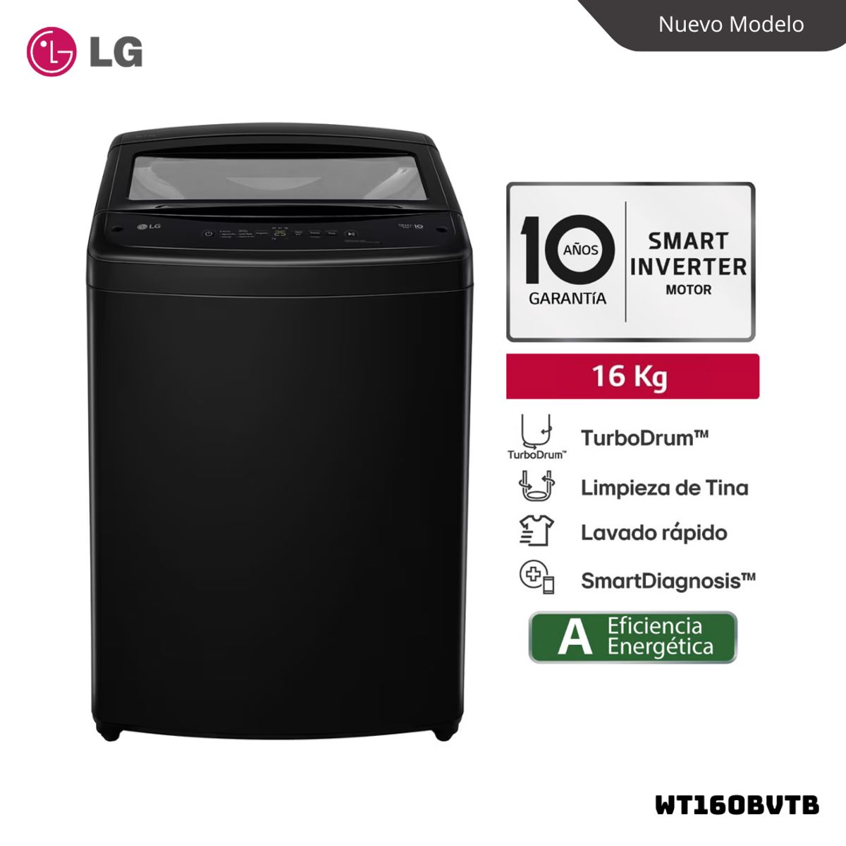 LG - LAVADORA LG TURBODRUM 16 KG CARGA SUPERIOR ONYX NEGRO - WT16OBVTB