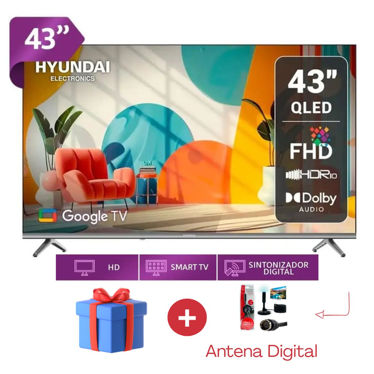 HYUNDAI - TELEVISOR SMART TV HYUNDAI QLED 43 HYLED4326QG + Antena Digital