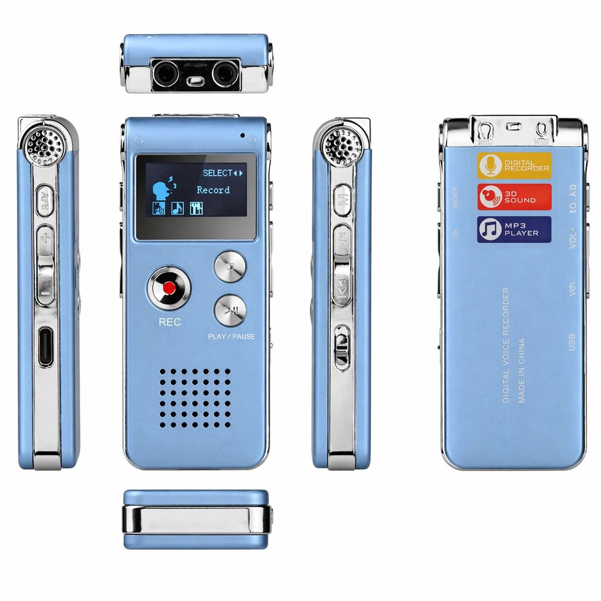 GENERICO - GRABADORA DE VOZ 8 GB PROFESIONAL COLOR AZUL